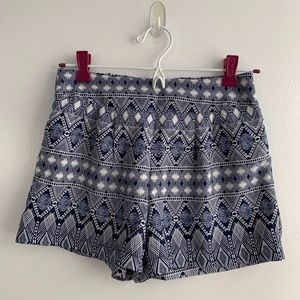 Blue and White Patterned Shorts